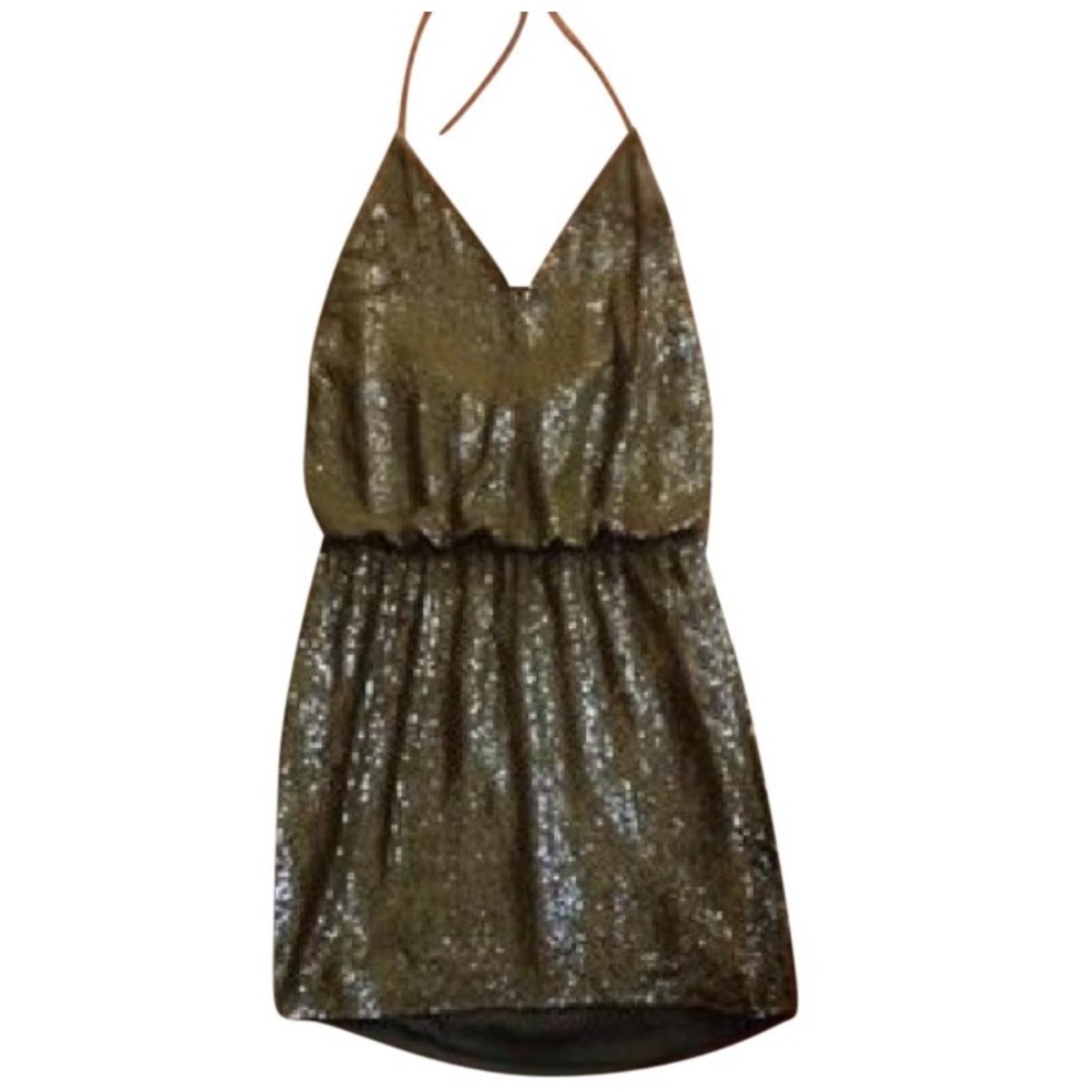 Haute Hippie Army Green Sequin Halter Mini Dress